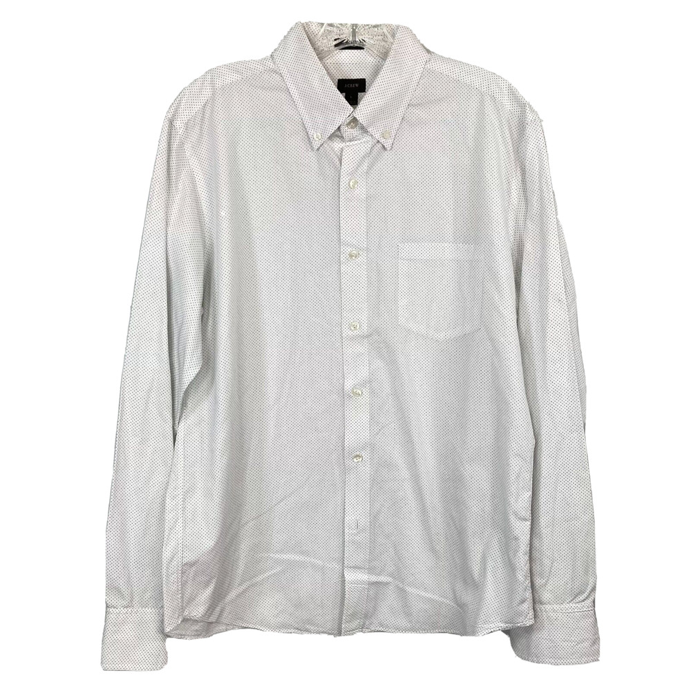 J. Crew‎ Shirt Mens Sz L White Navy Blue Polka Dot Cotton Slim Fit Button Up